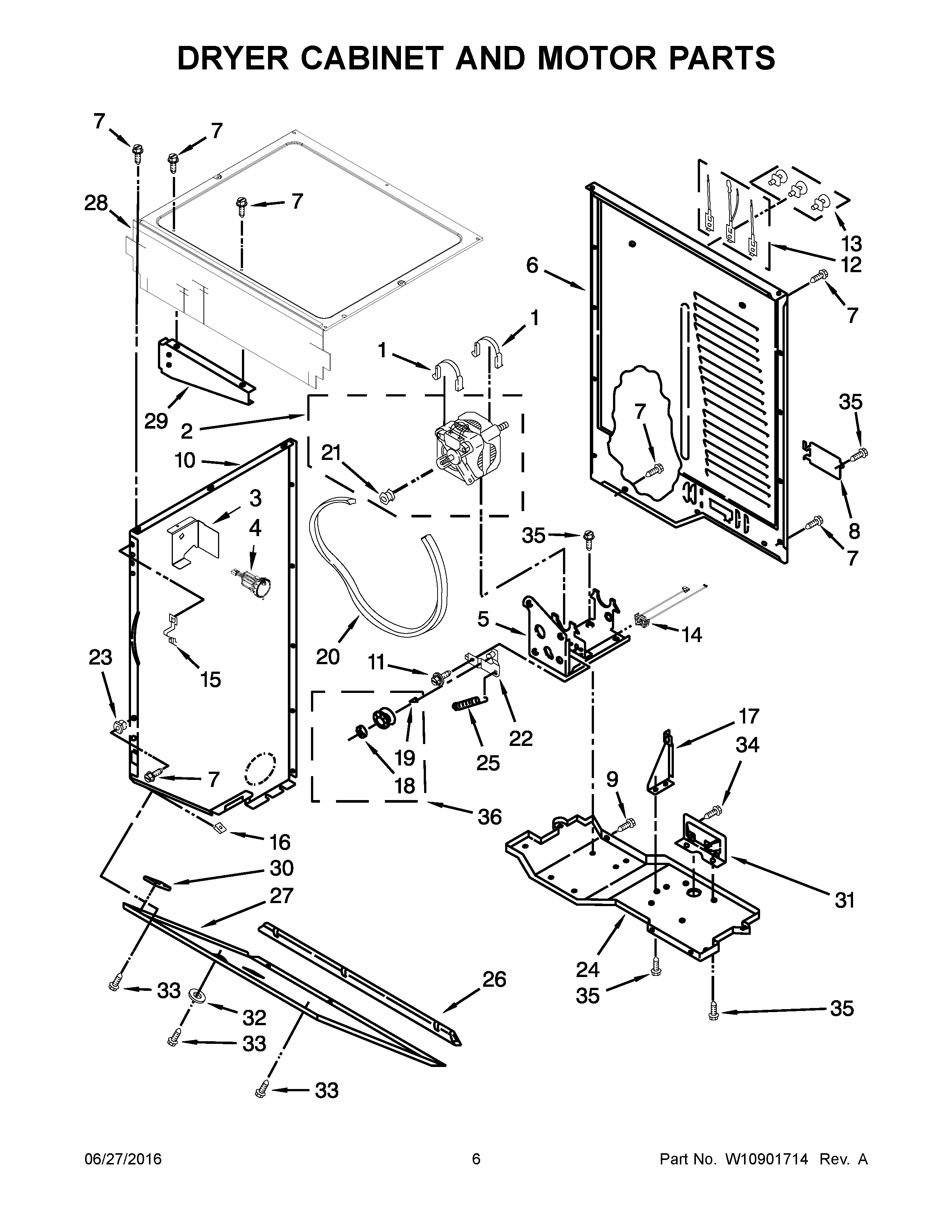 Dryer cabinet and motor parts