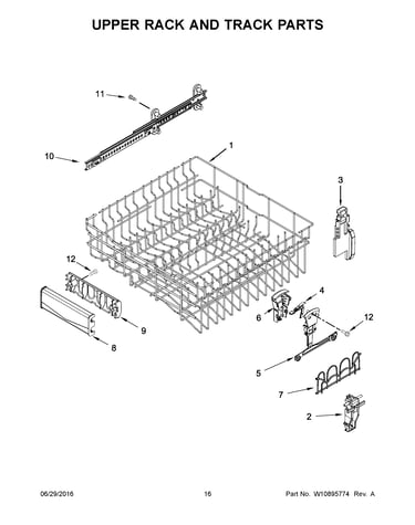 Upper rack and track parts