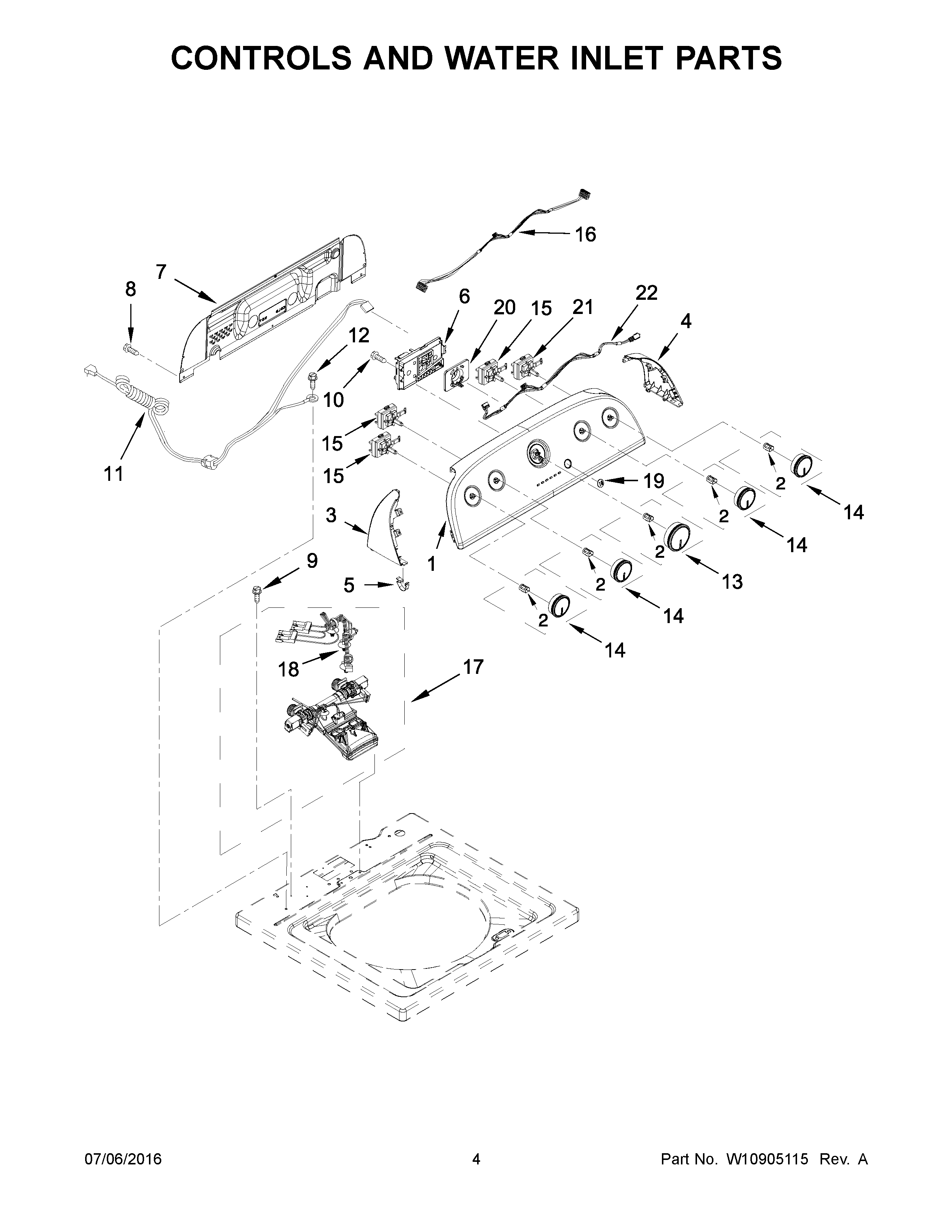 Controls and water inlet parts