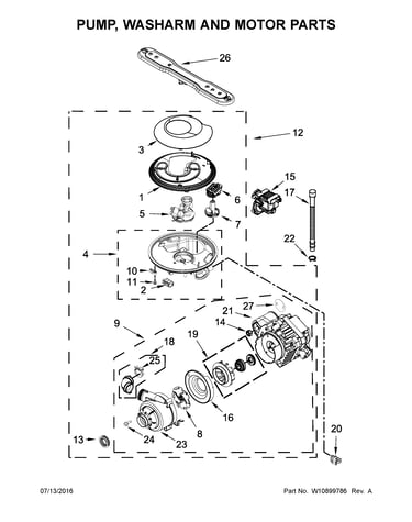 Pump, washarm and motor parts