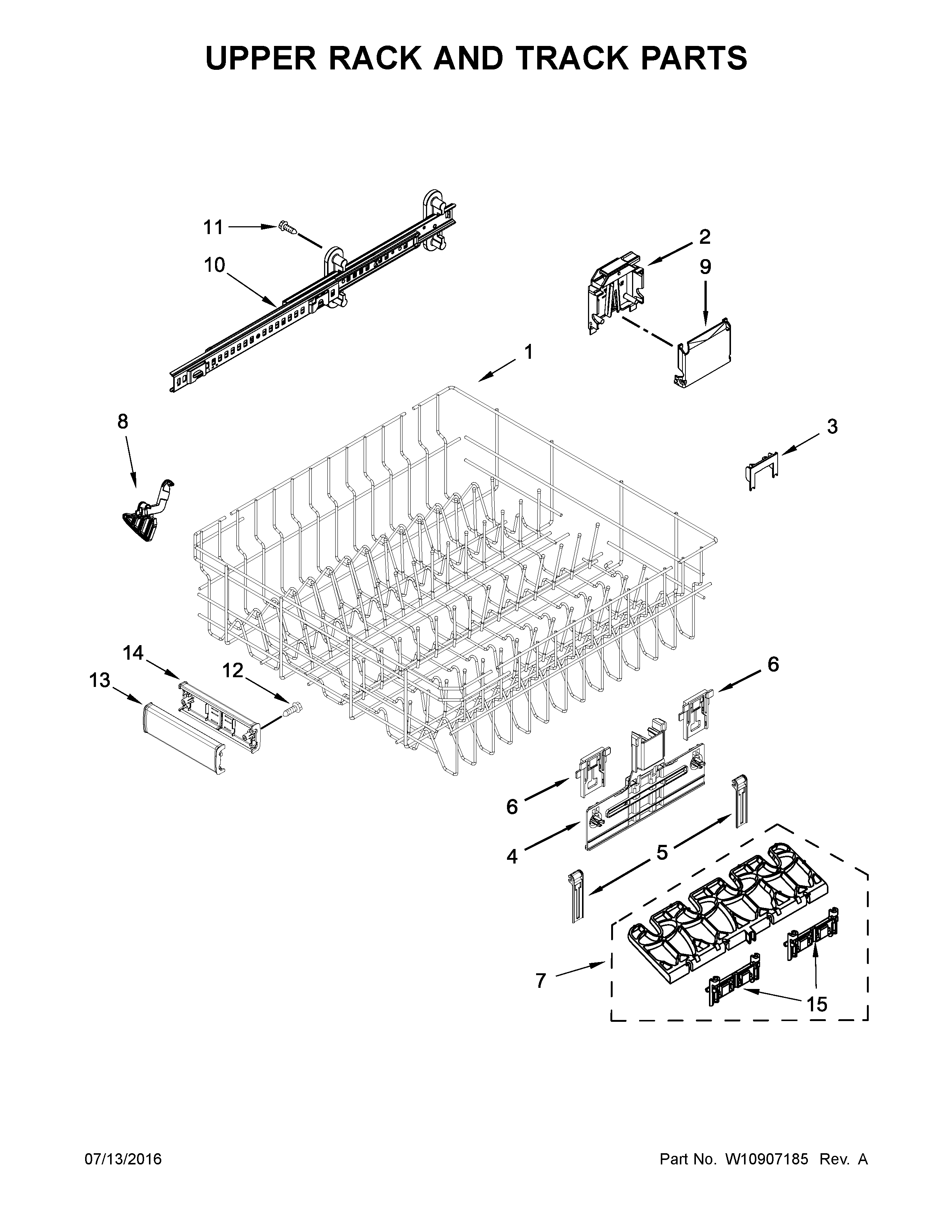 Upper rack and track parts
