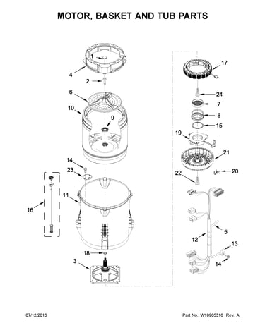 Motor, basket and tub parts