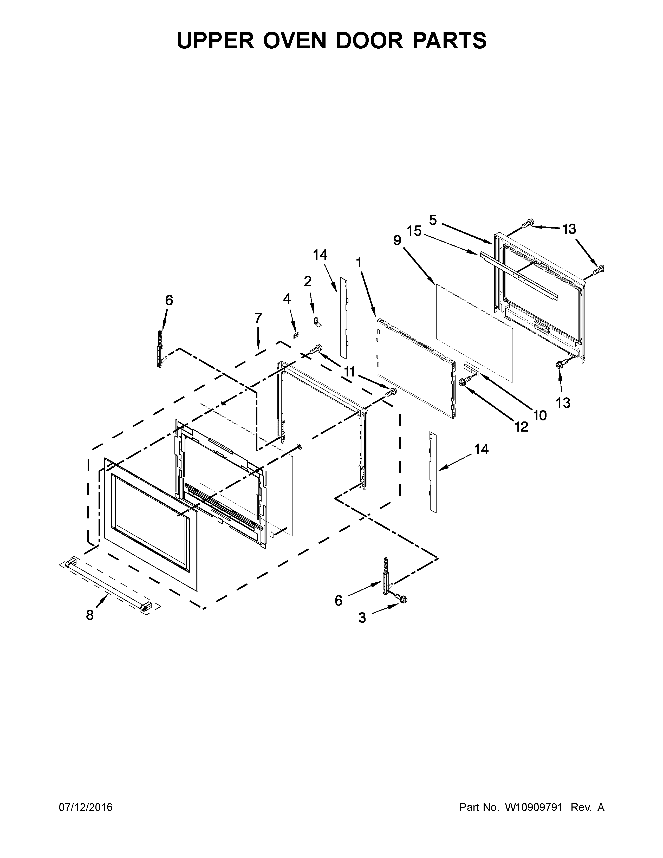 Upper oven door parts