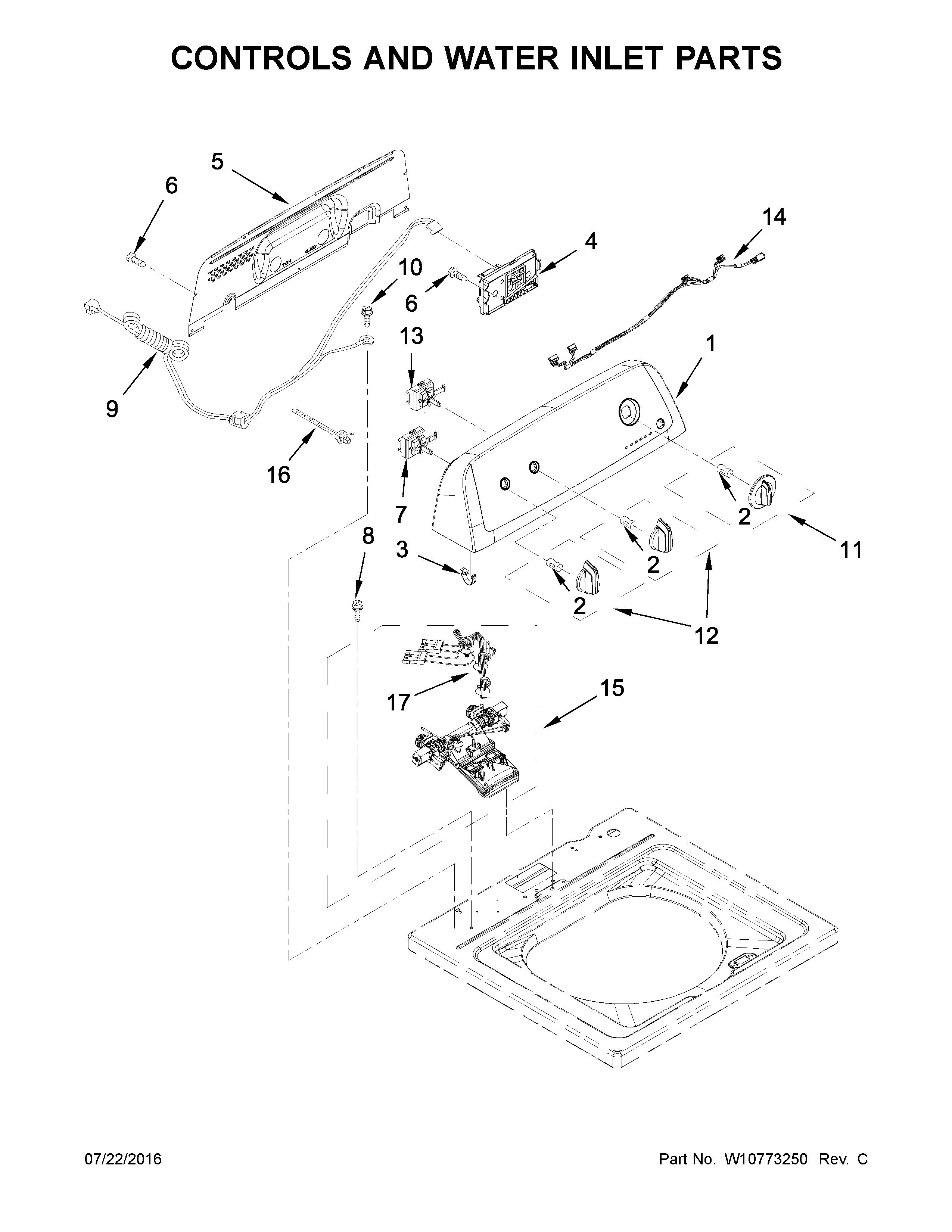 Controls and water inlet parts