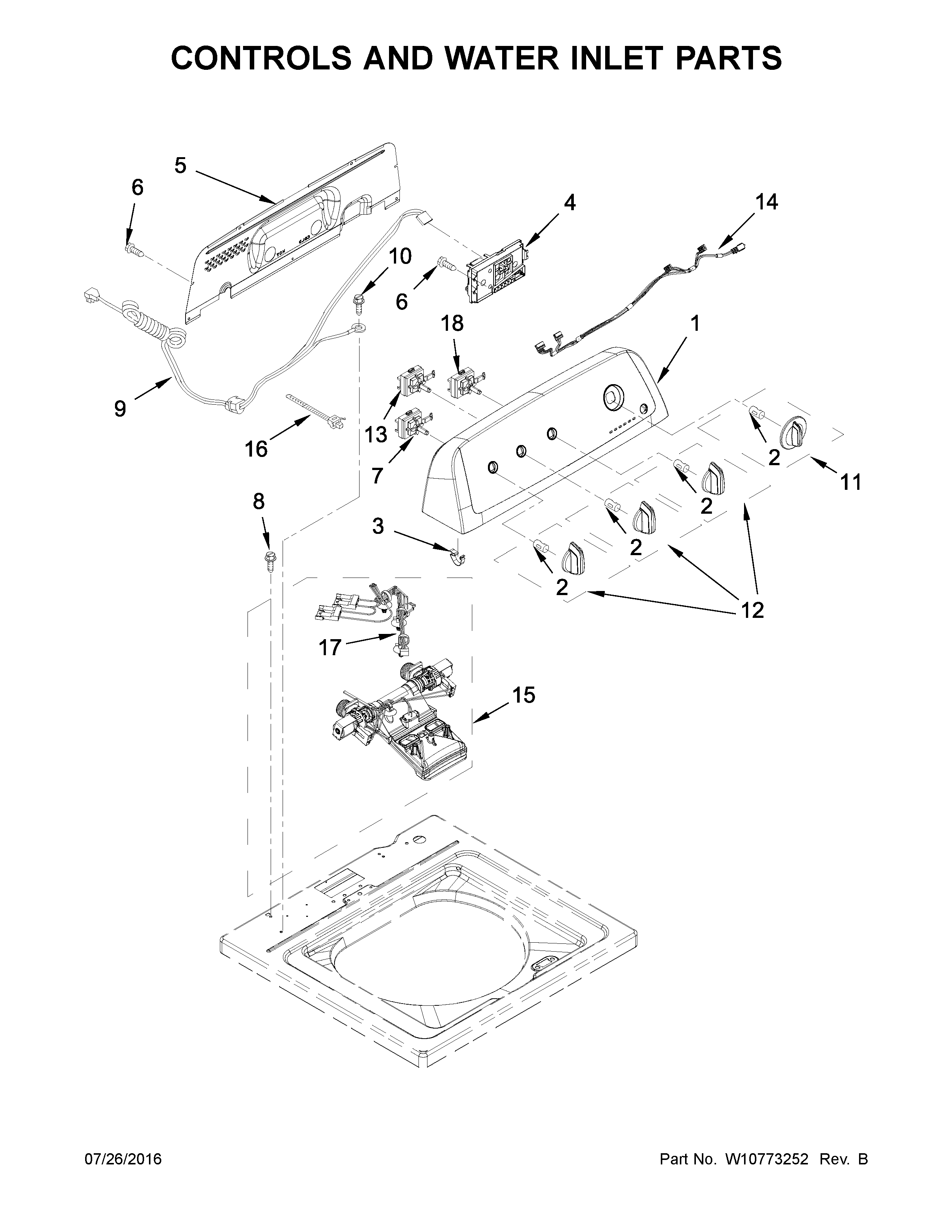Controls and water inlet parts