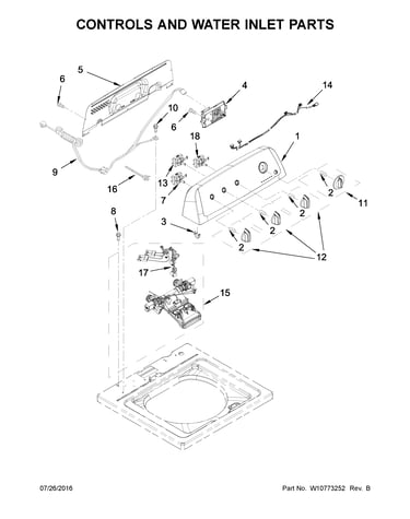 Controls and water inlet parts