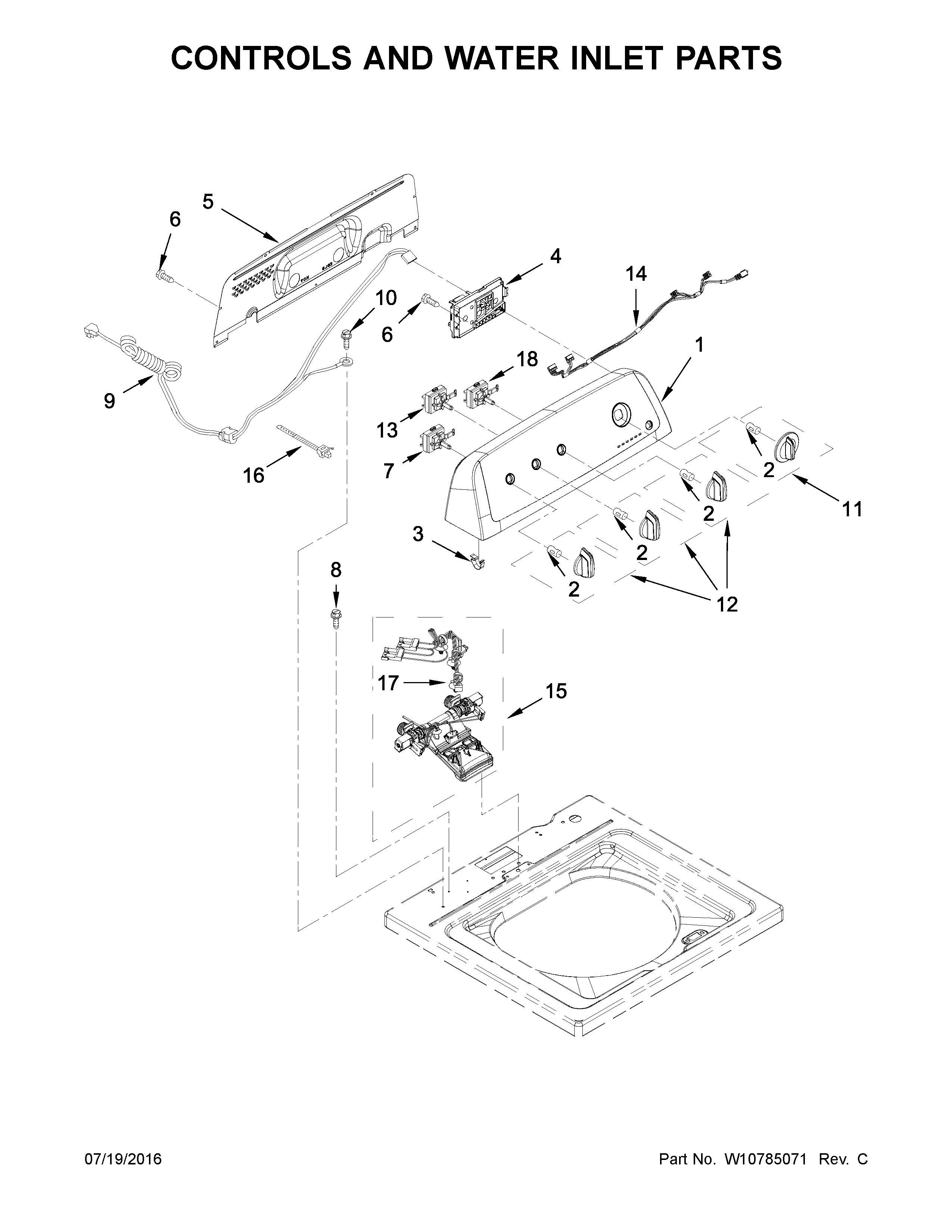 Controls and water inlet parts