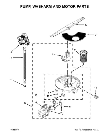Pump, washarm and motor parts
