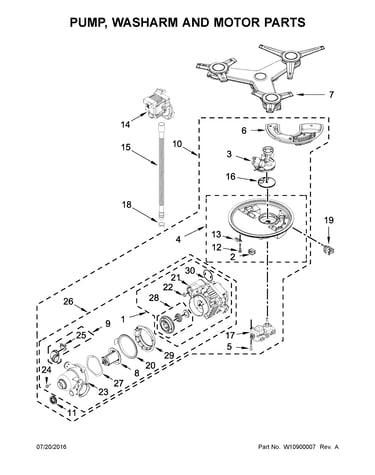 Pump, washarm and motor parts