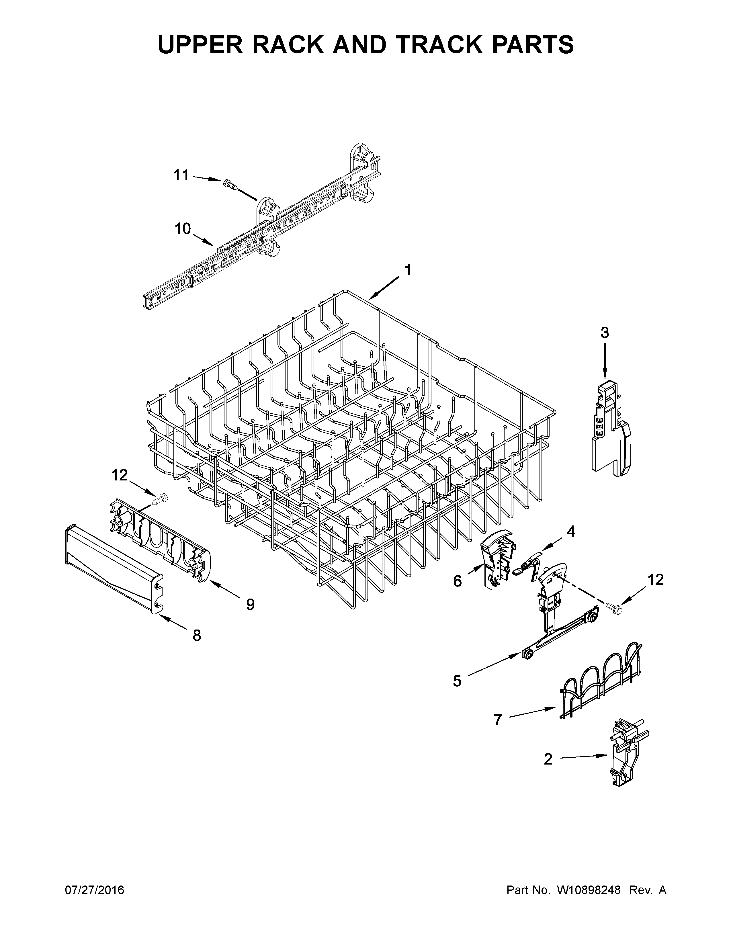 Upper rack and track parts