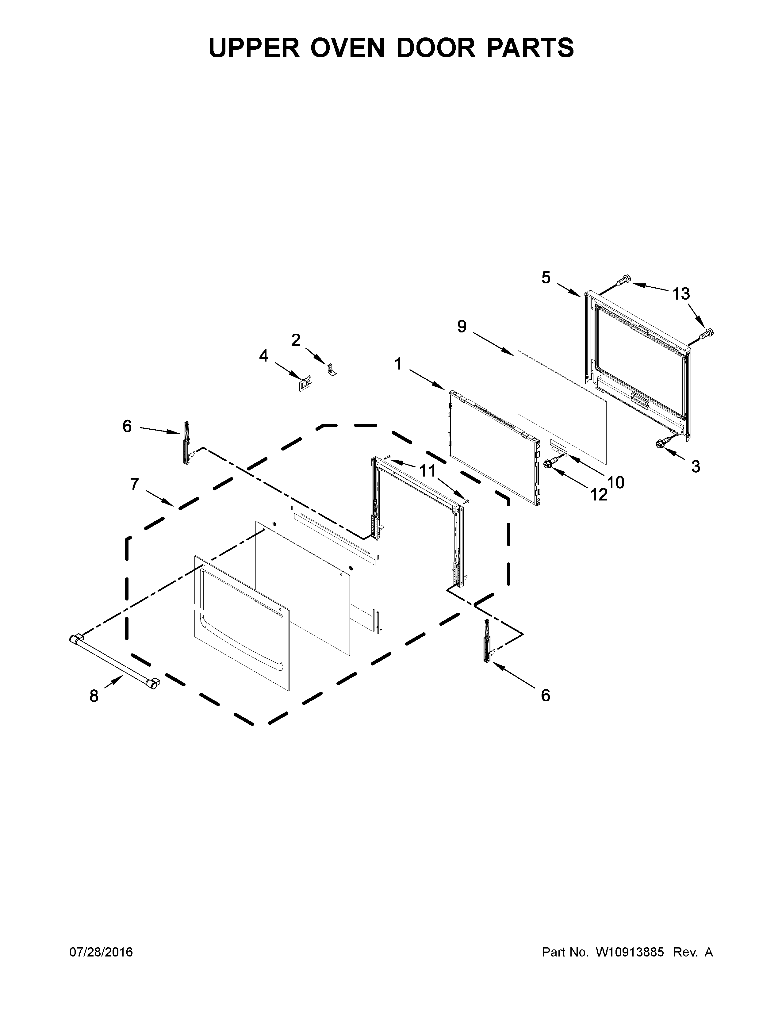 Upper oven door parts