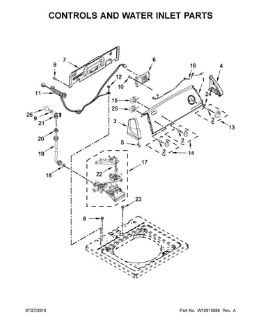 Controls and water inlet parts