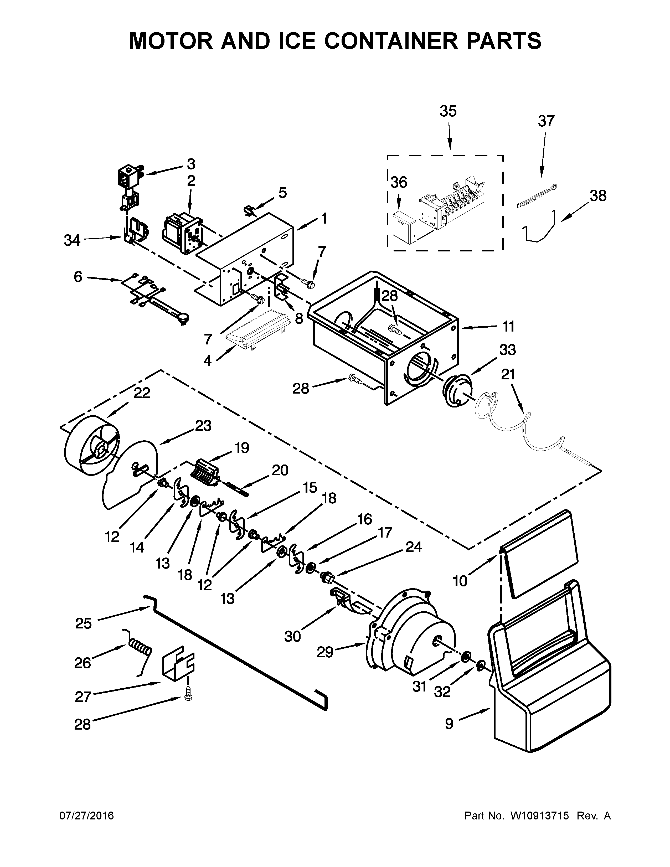 Motor and ice container parts