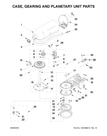 Case, gearing and planetary unit parts