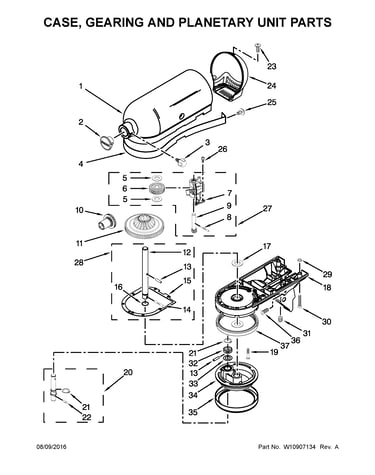 Case, gearing and planetary unit parts