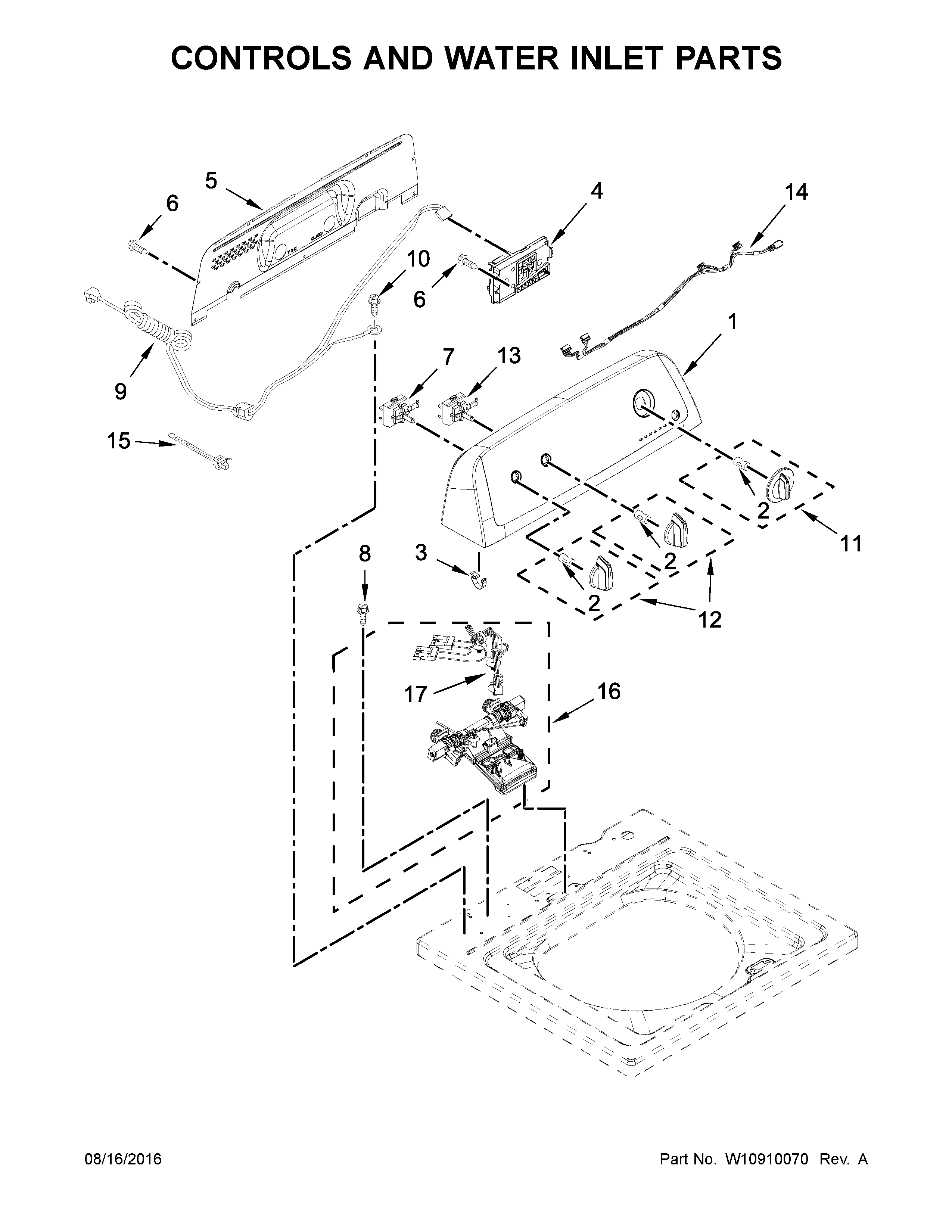 Controls and water inlet parts