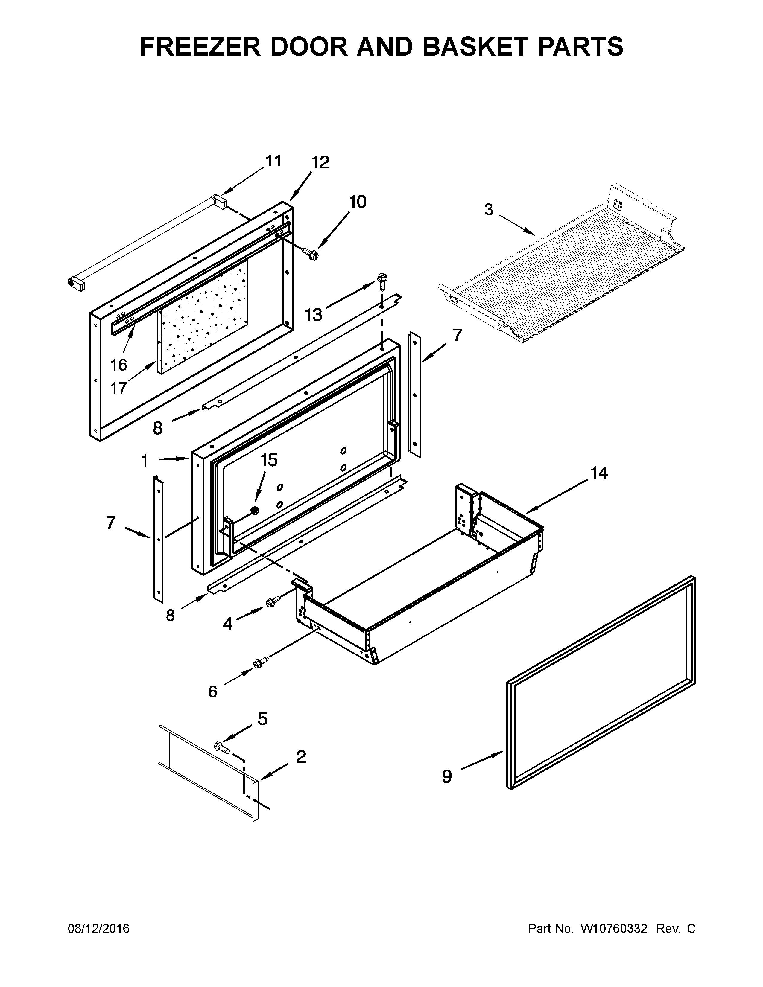 Freezer door and basket parts