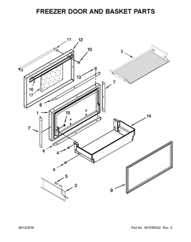 Freezer door and basket parts