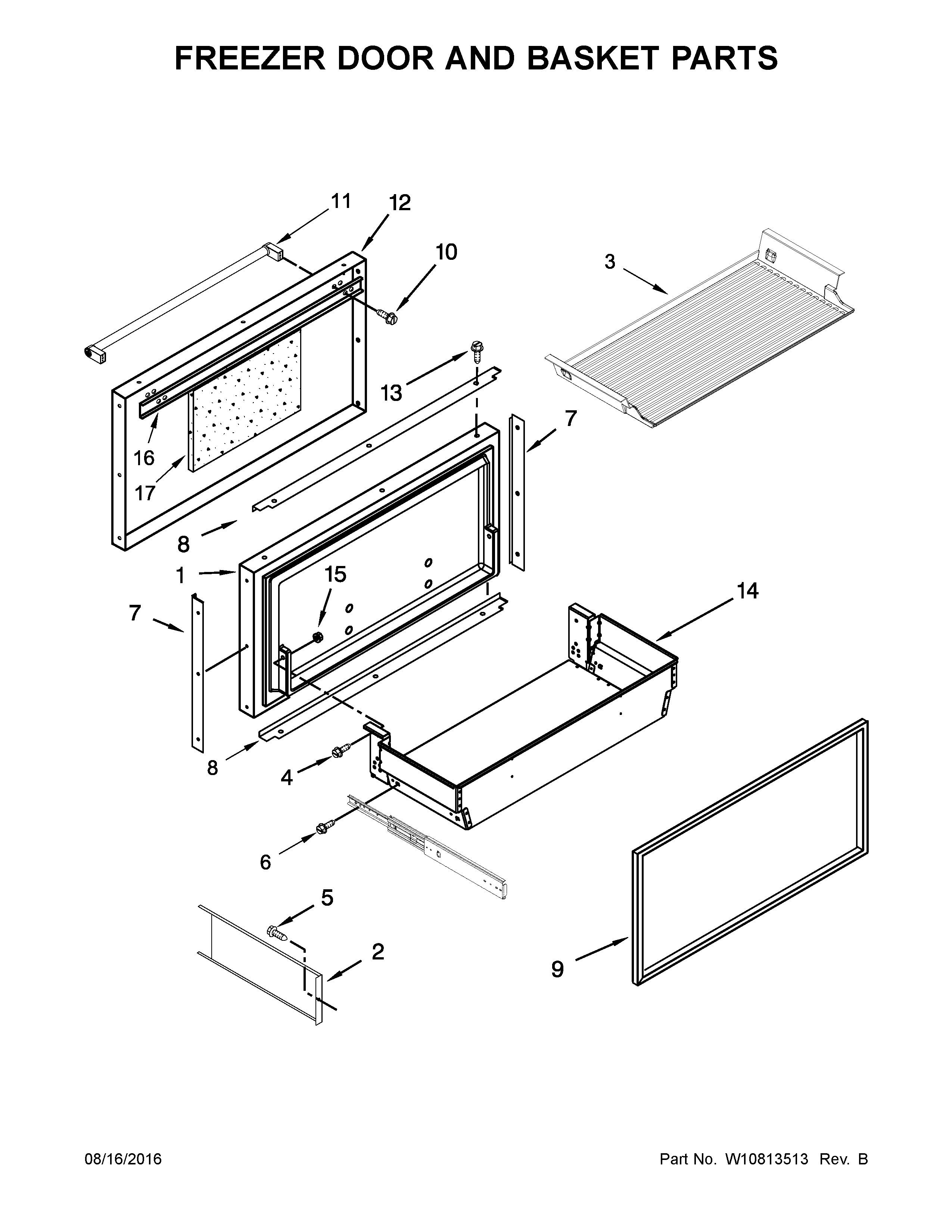 Freezer door and basket parts