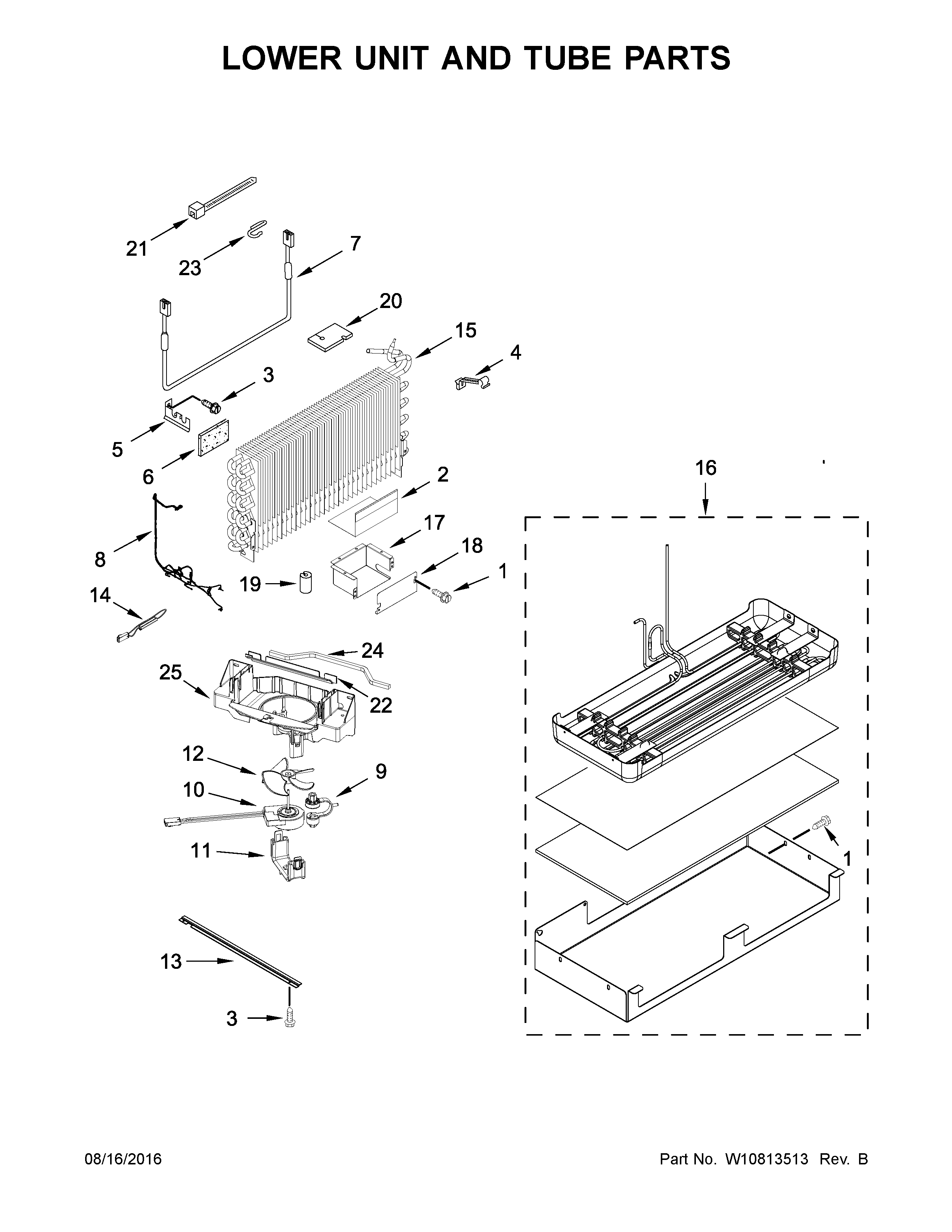 Lower unit and tube parts