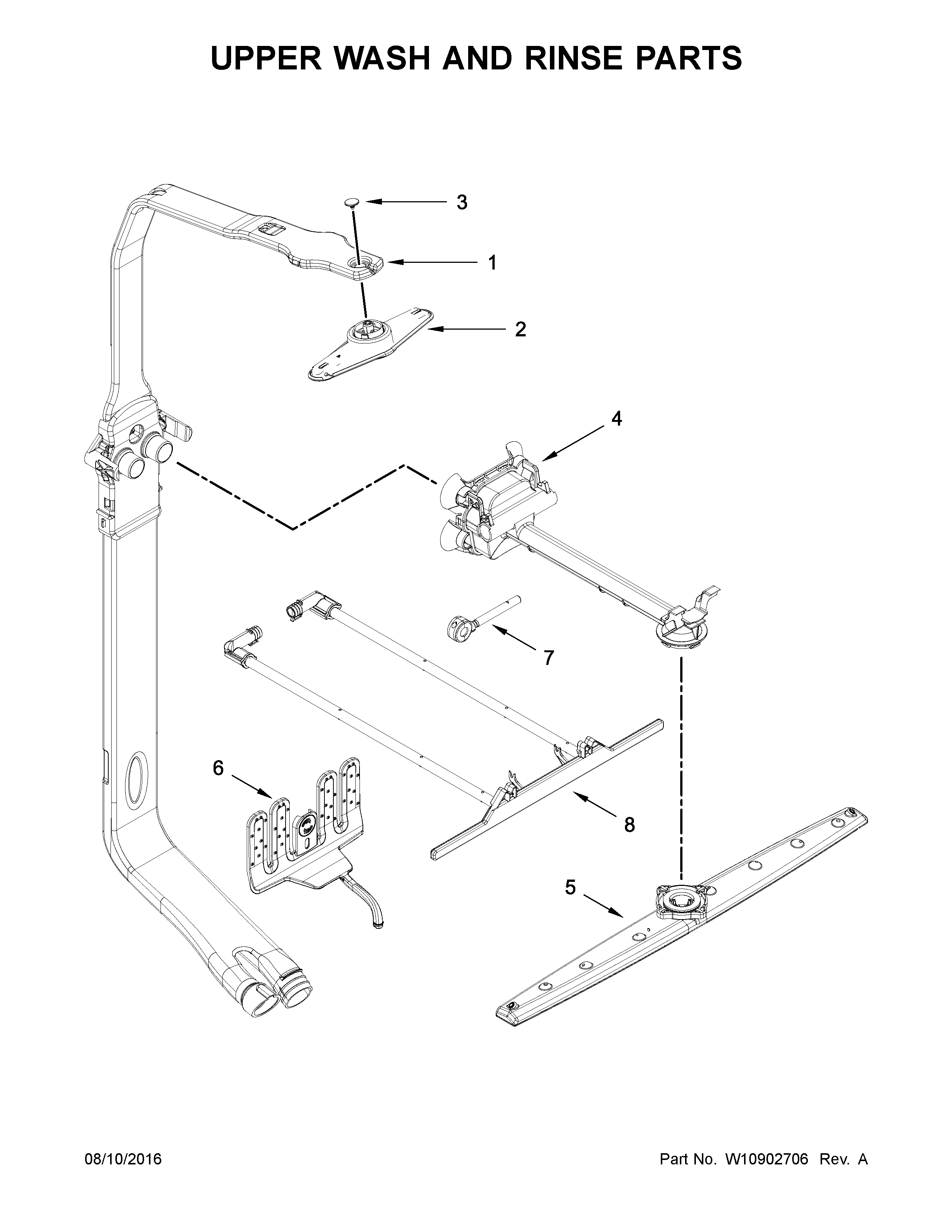 Upper wash and rinse parts