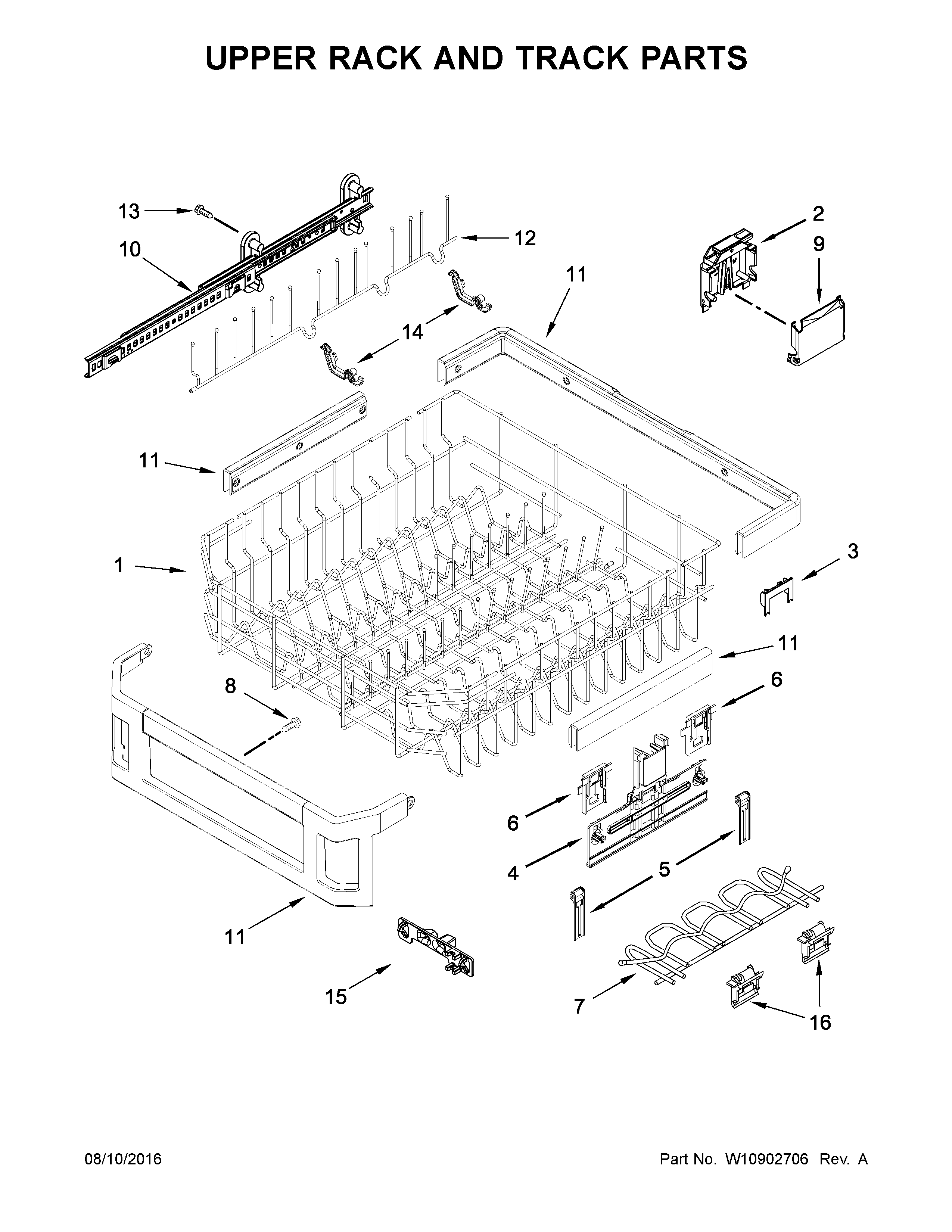 Upper rack and track parts