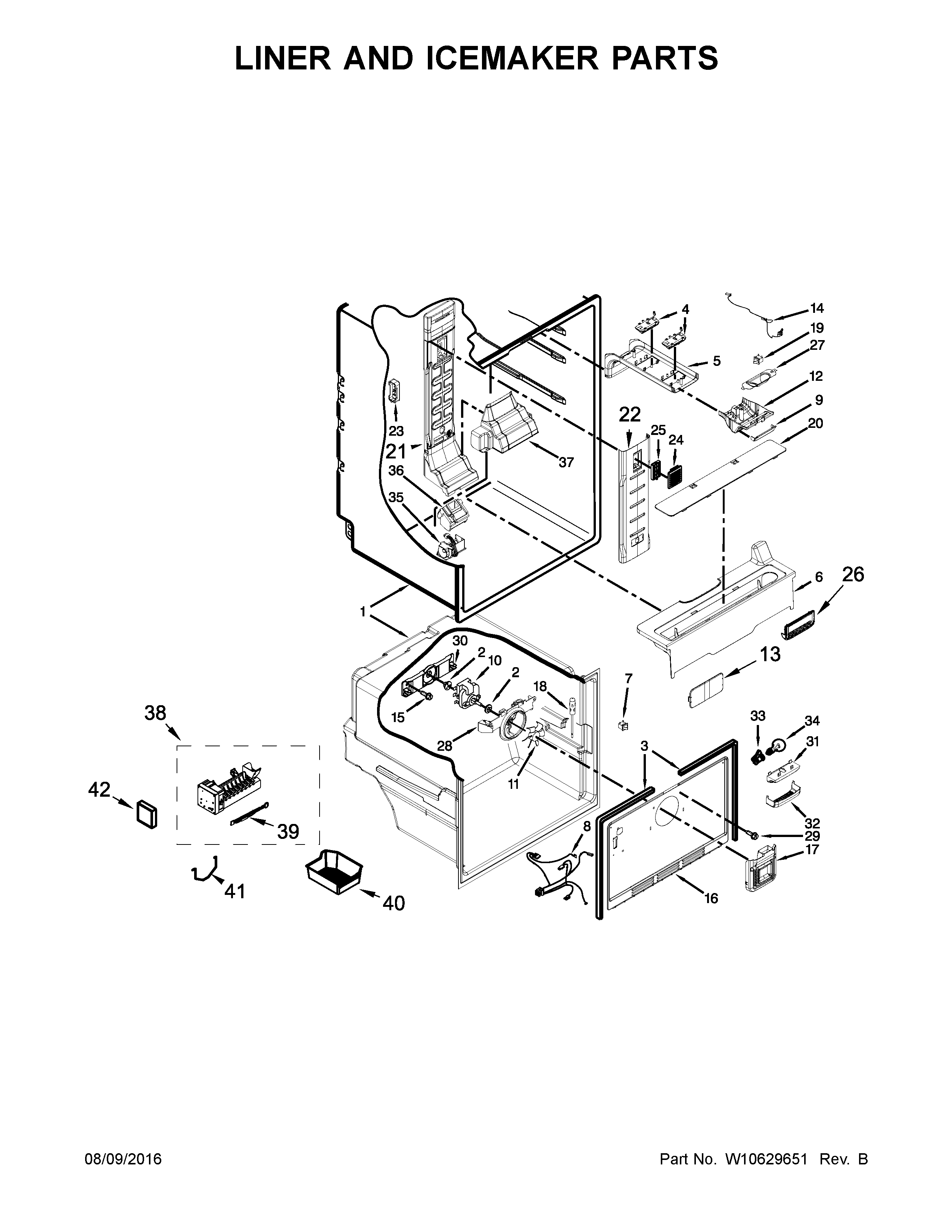 Liner and icemaker parts