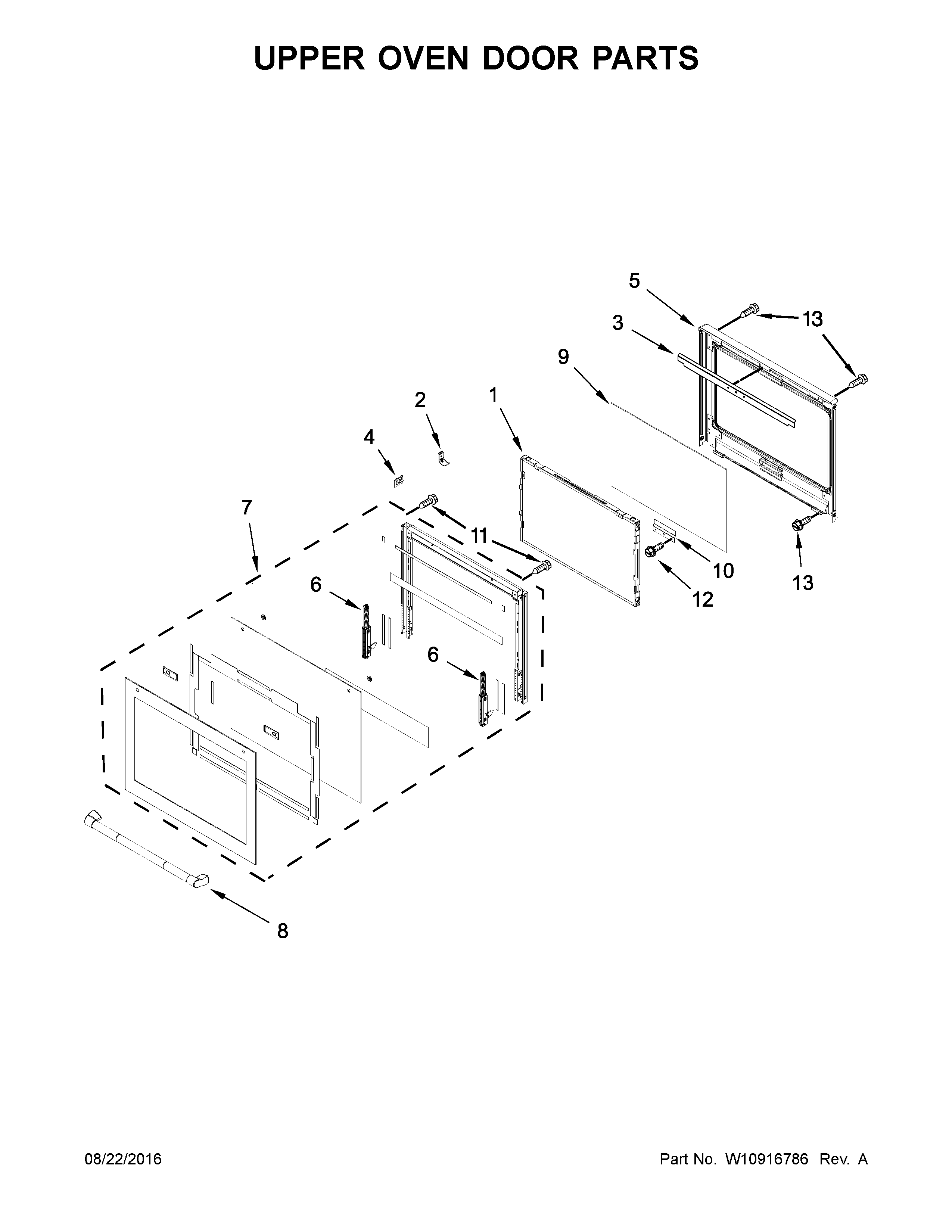 Upper oven door parts