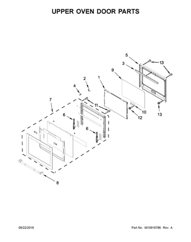 Upper oven door parts