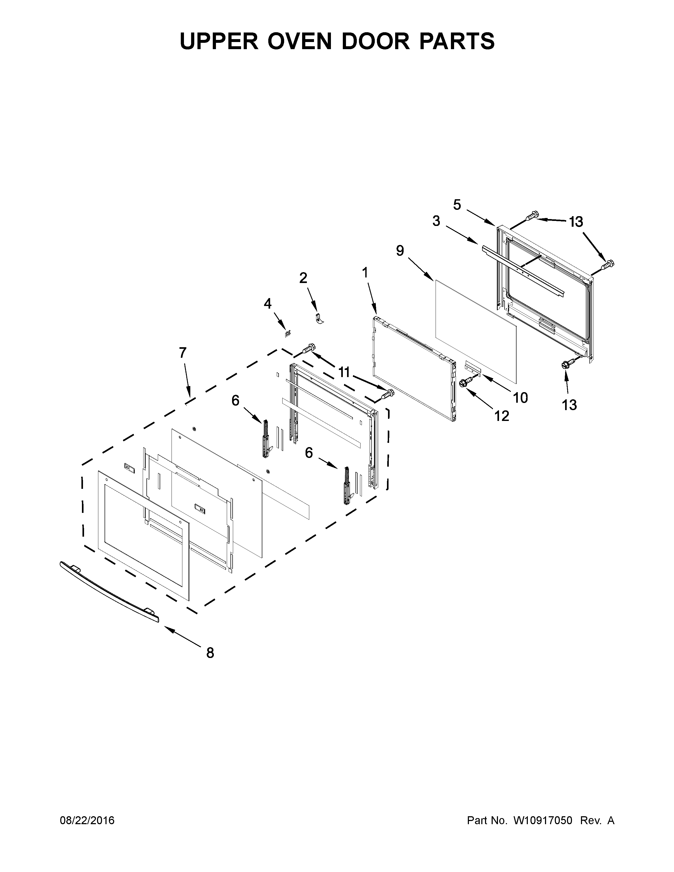 Upper oven door parts