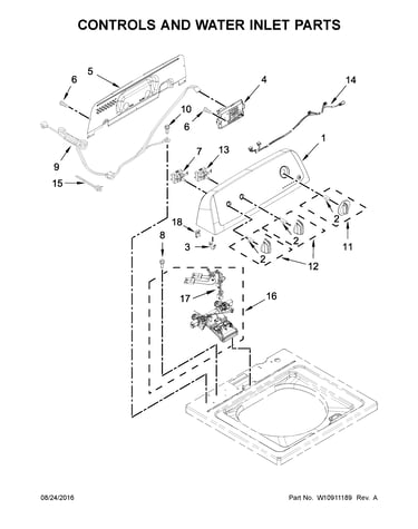 Controls and water inlet parts