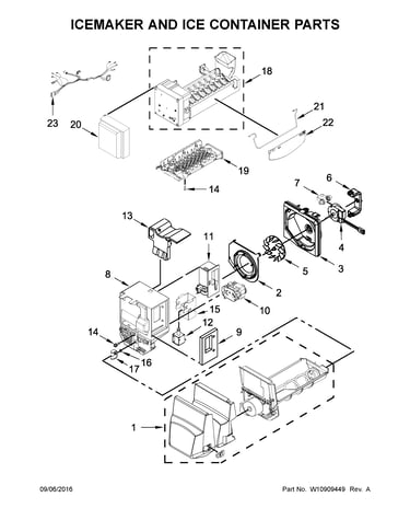 Icemaker and ice container parts