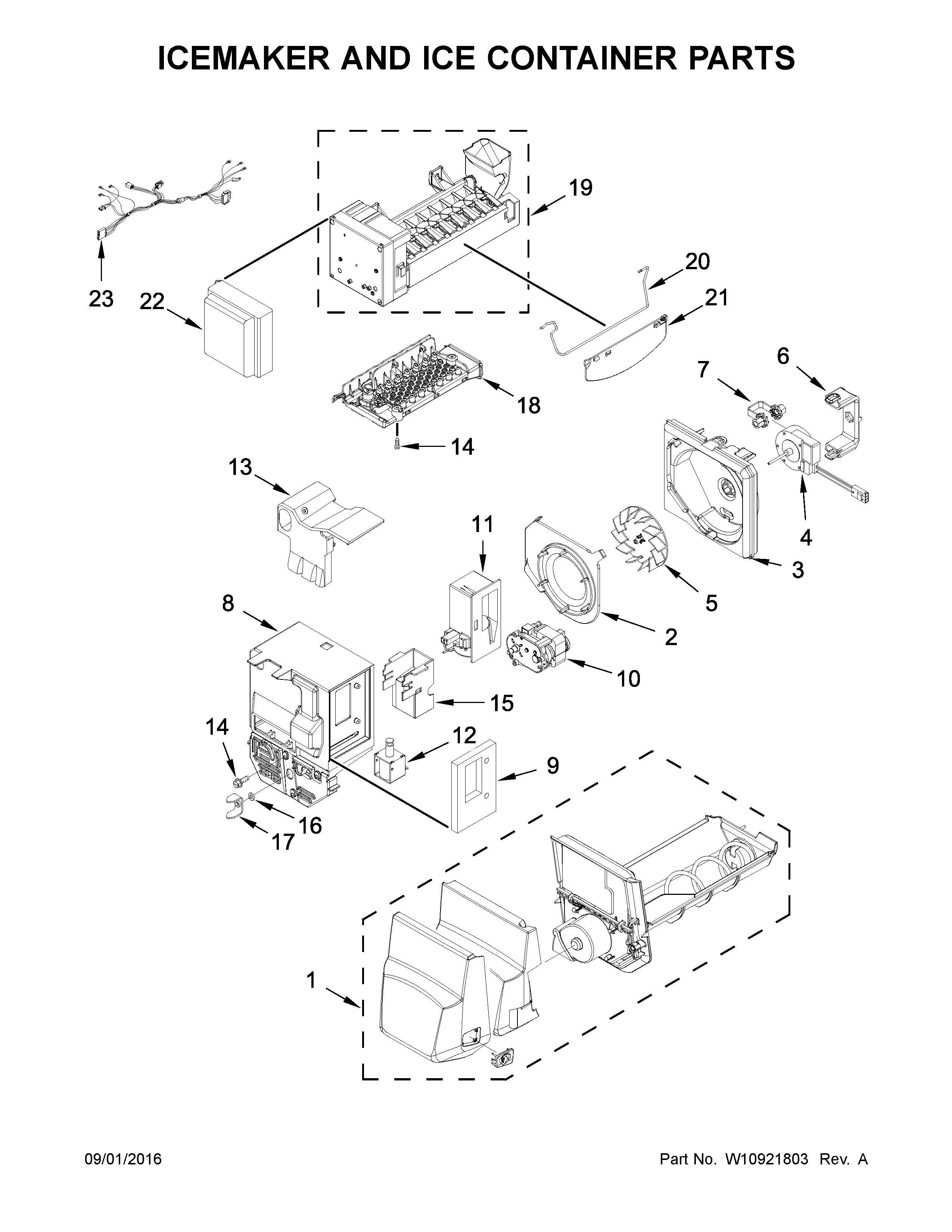 ICEMAKER AND ICE CONTAINER PARTS