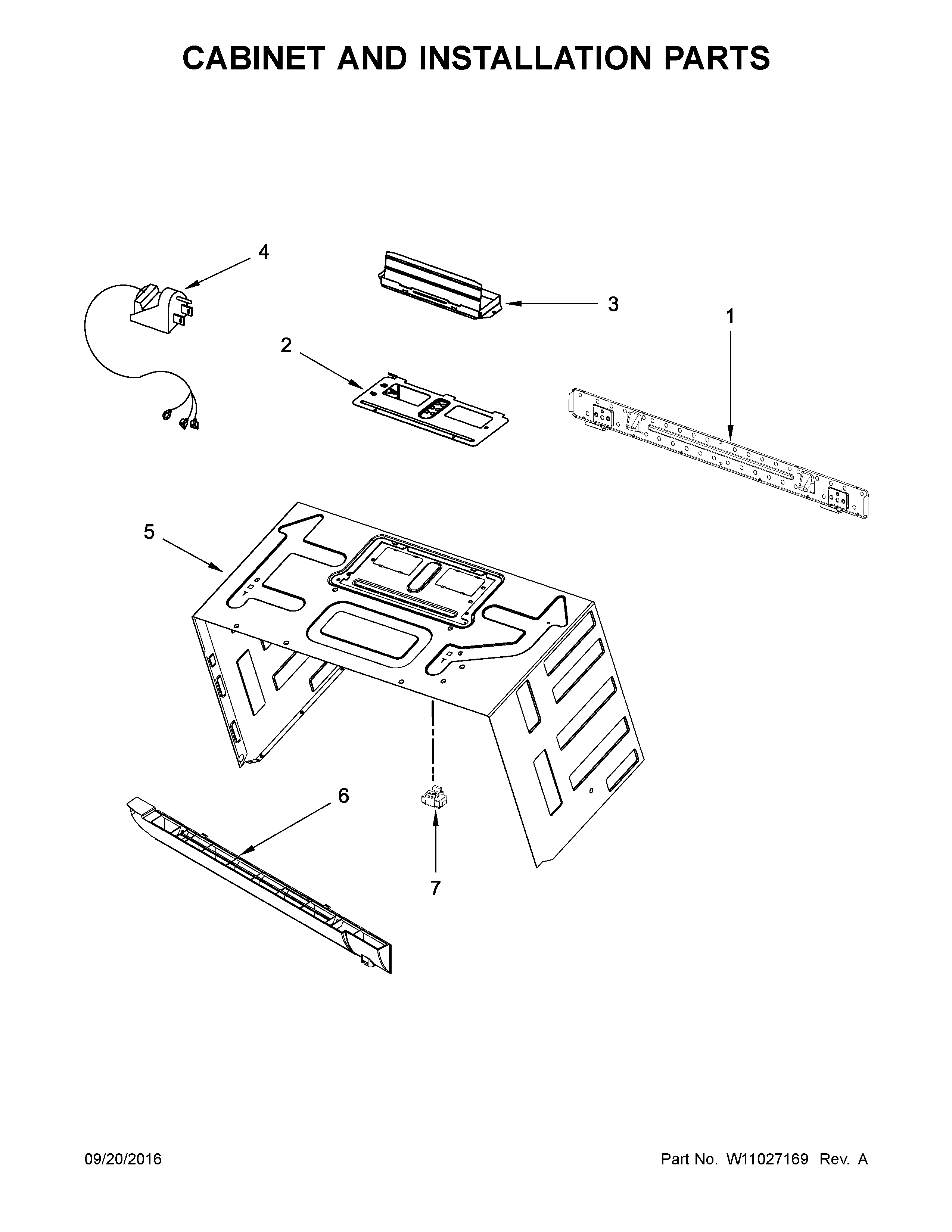 Cabinet and installation parts