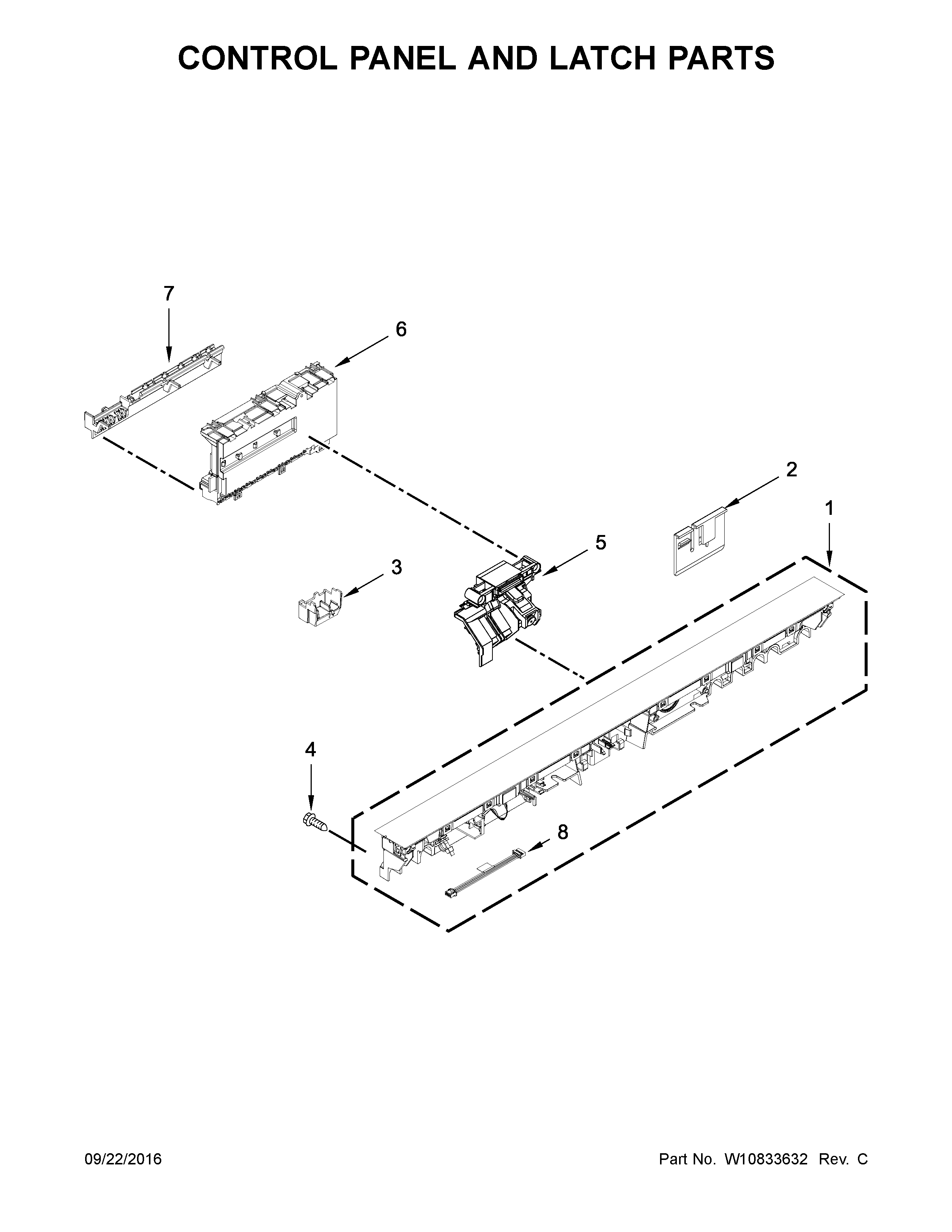 Control panel and latch parts
