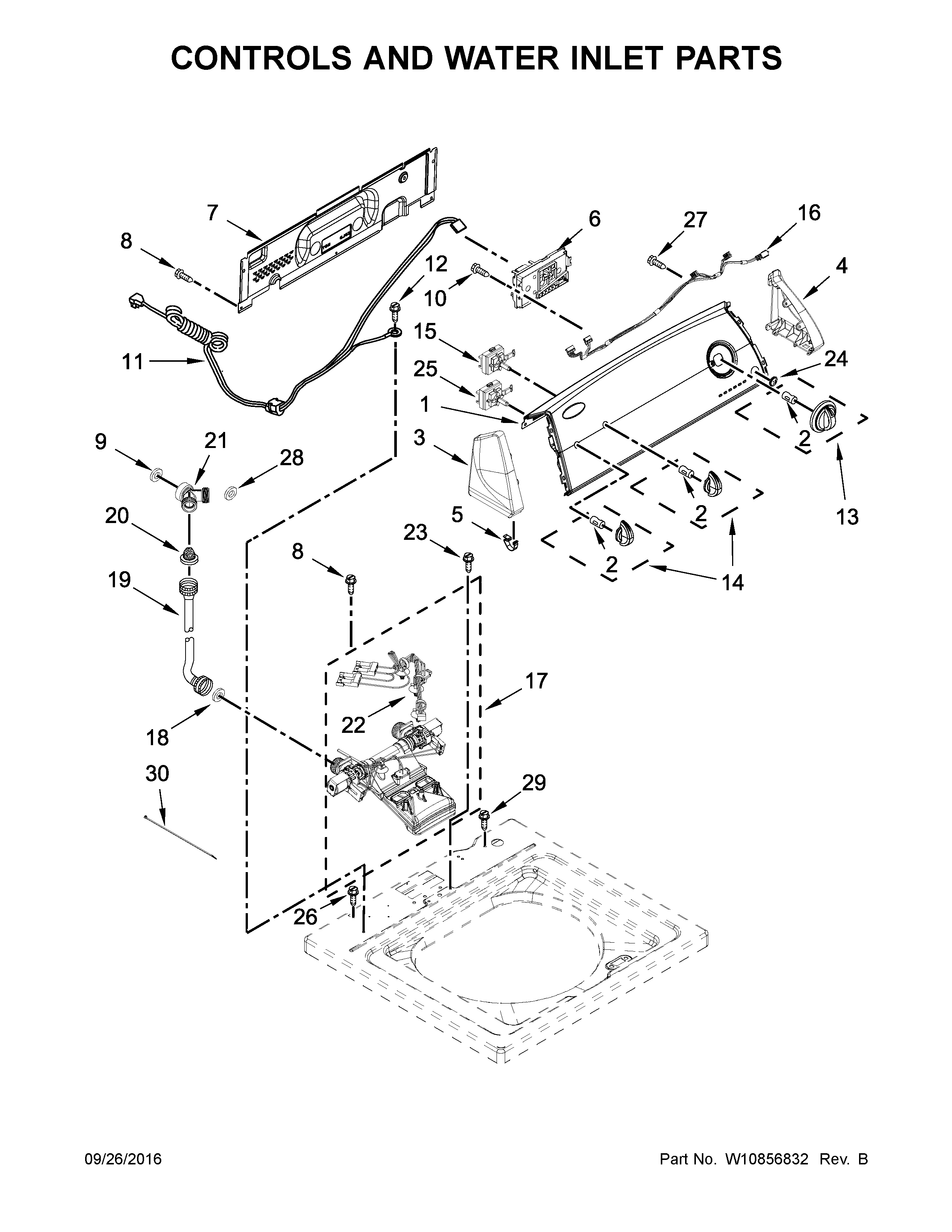 Controls and water inlet parts