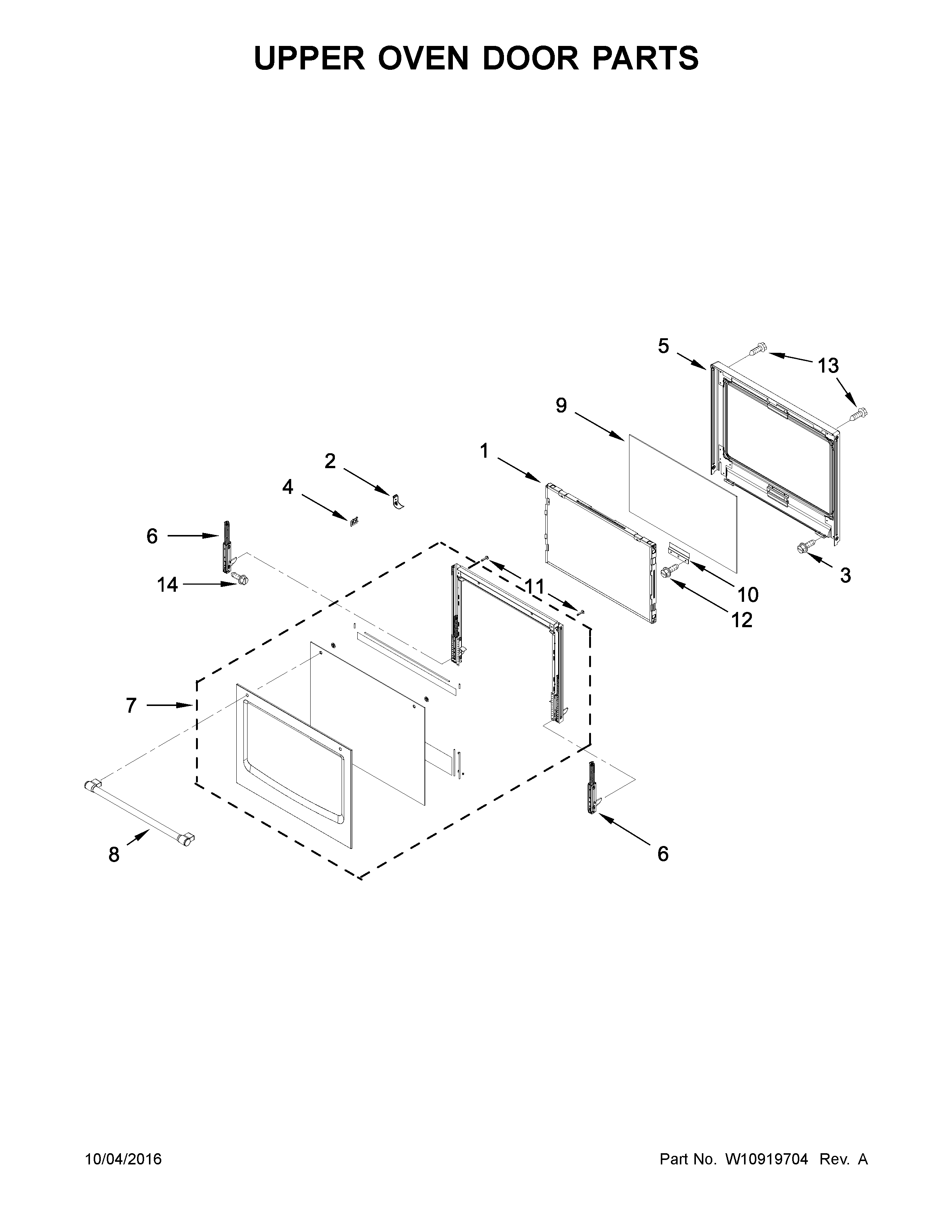 Upper oven door parts