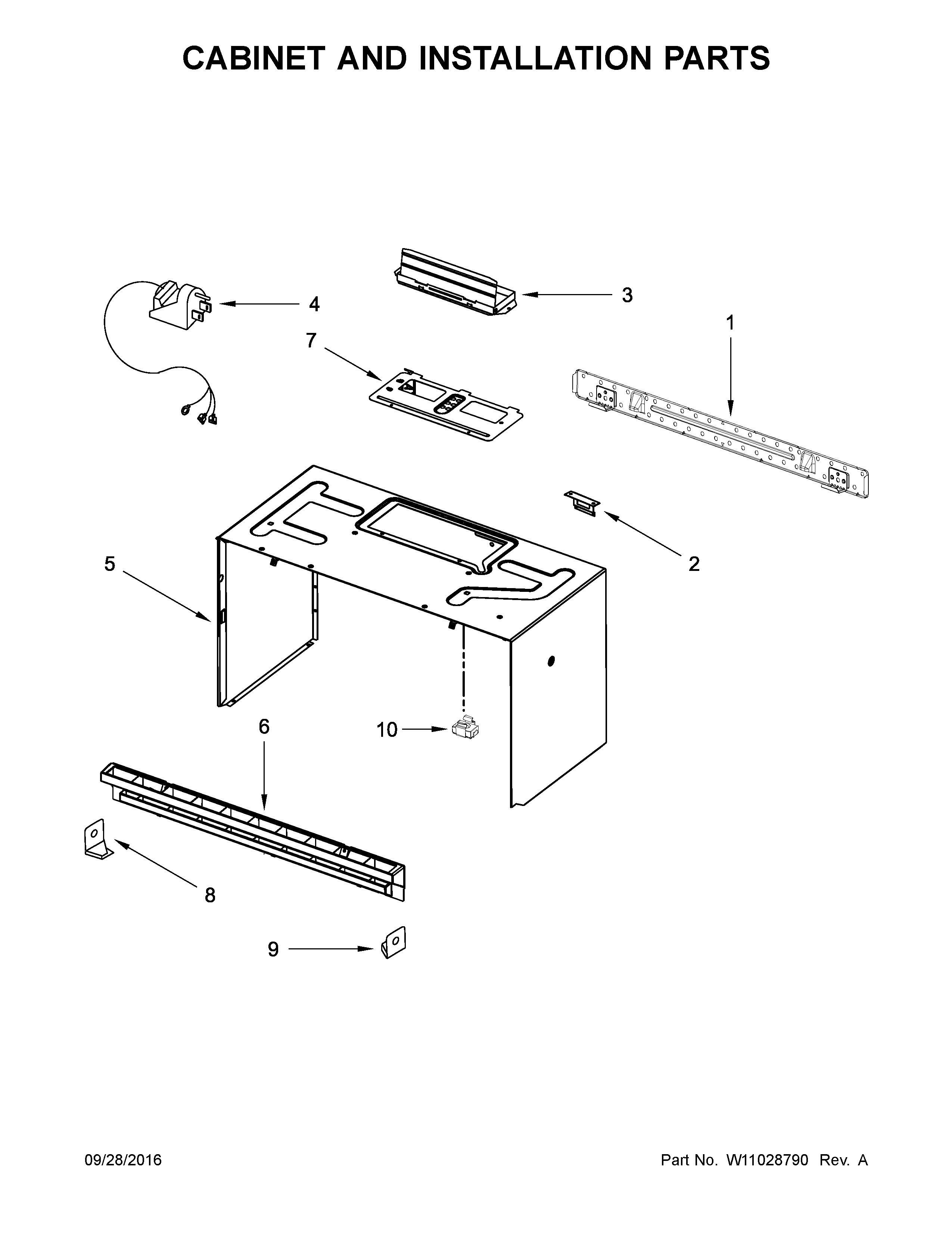 Cabinet and installation parts