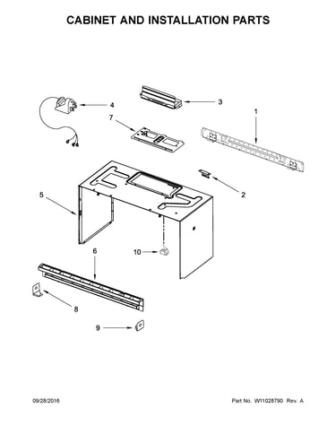 Cabinet and installation parts