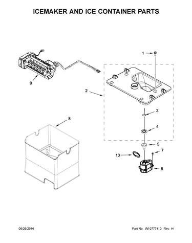 Icemaker and ice container parts