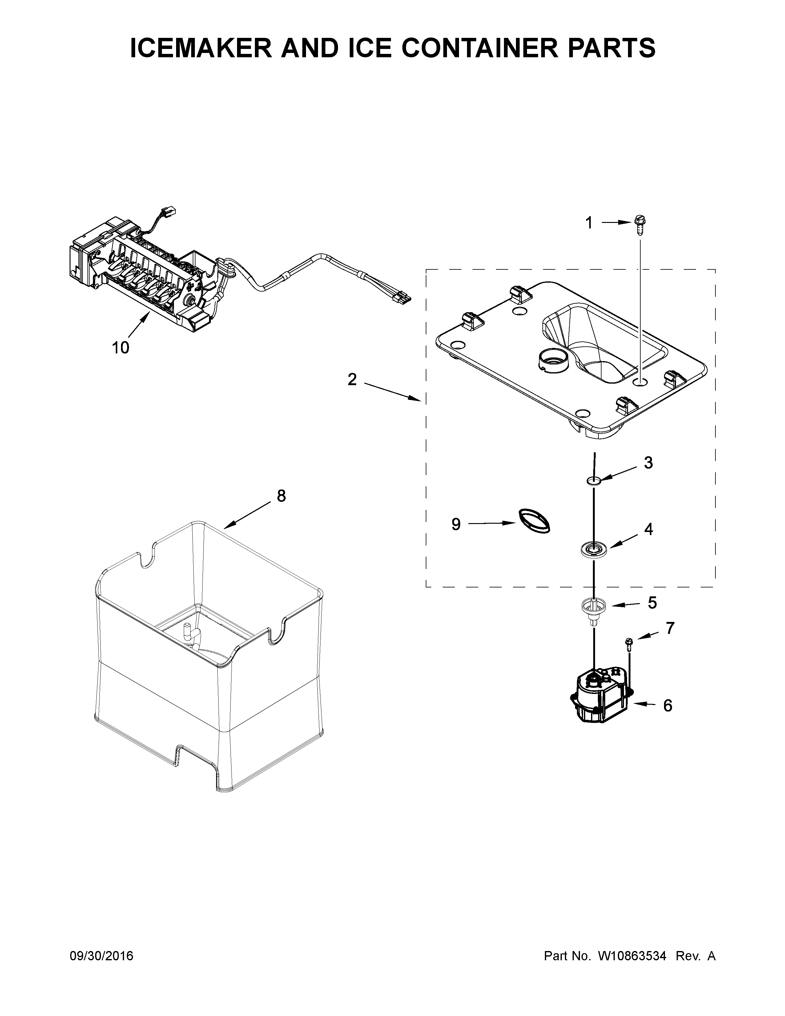 Icemaker and ice container parts