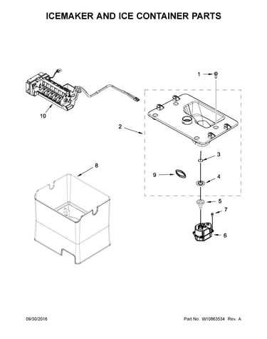 Icemaker and ice container parts