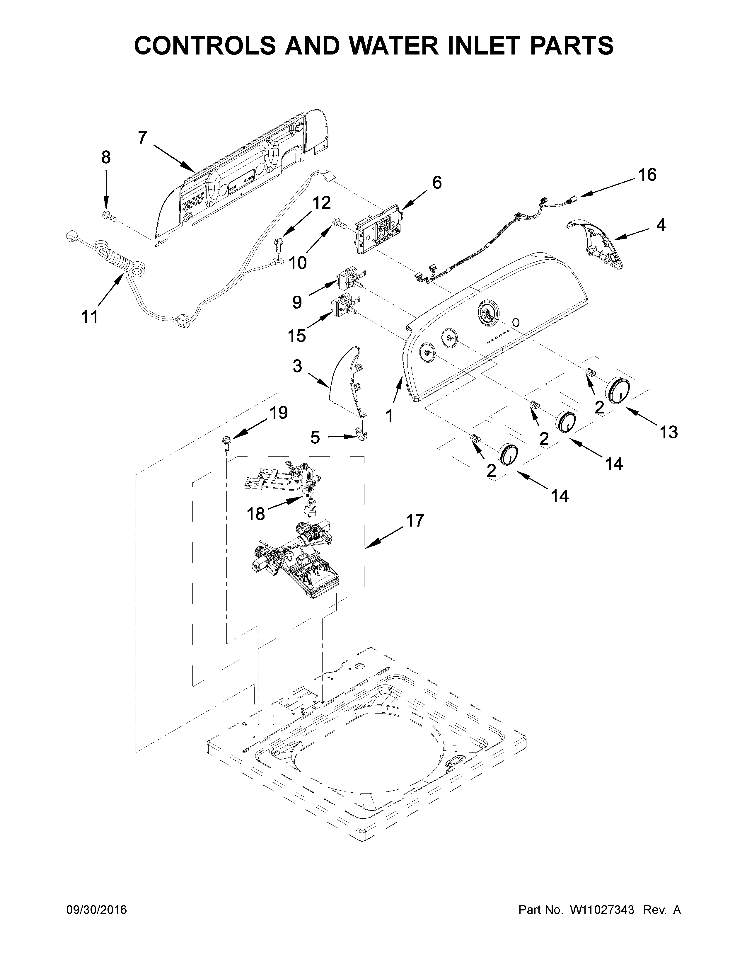 Controls and water inlet parts
