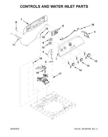 Controls and water inlet parts