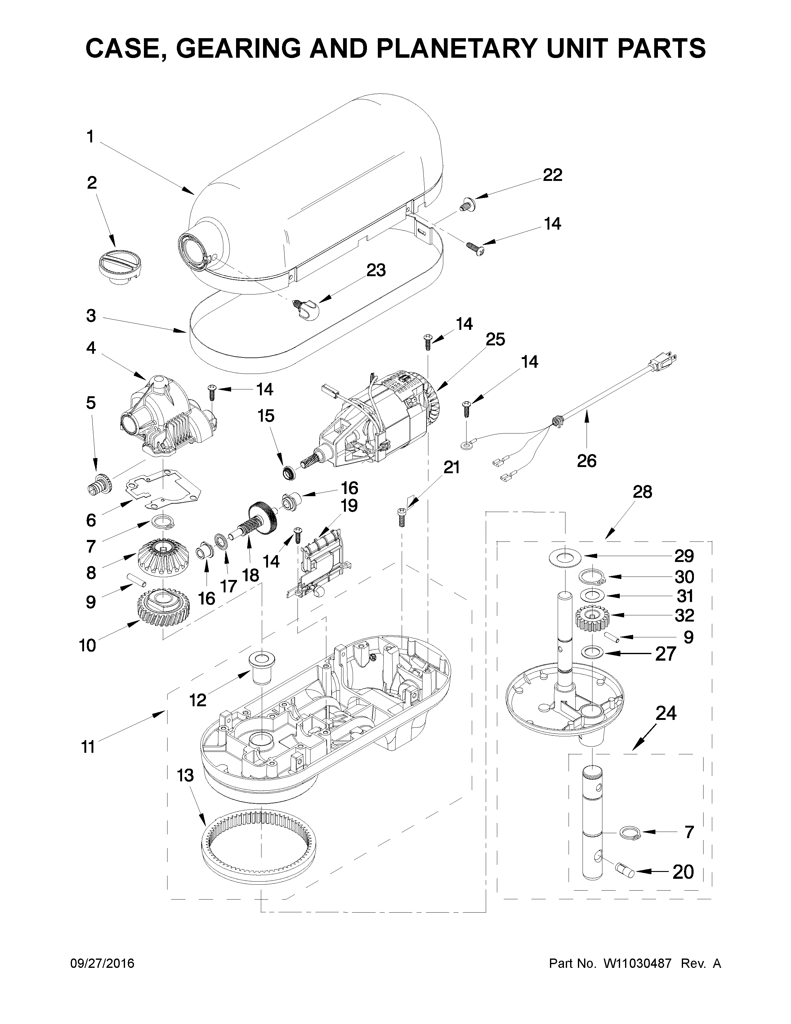 Case, gearing and planetary unit parts