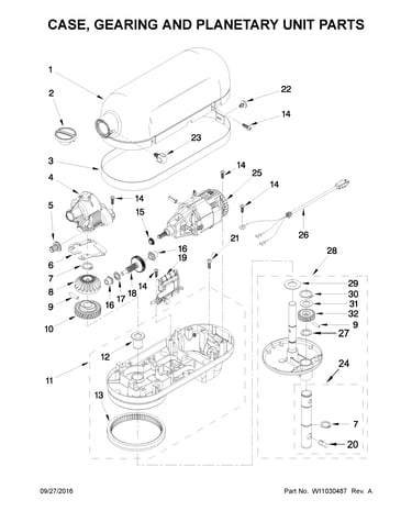 Case, gearing and planetary unit parts