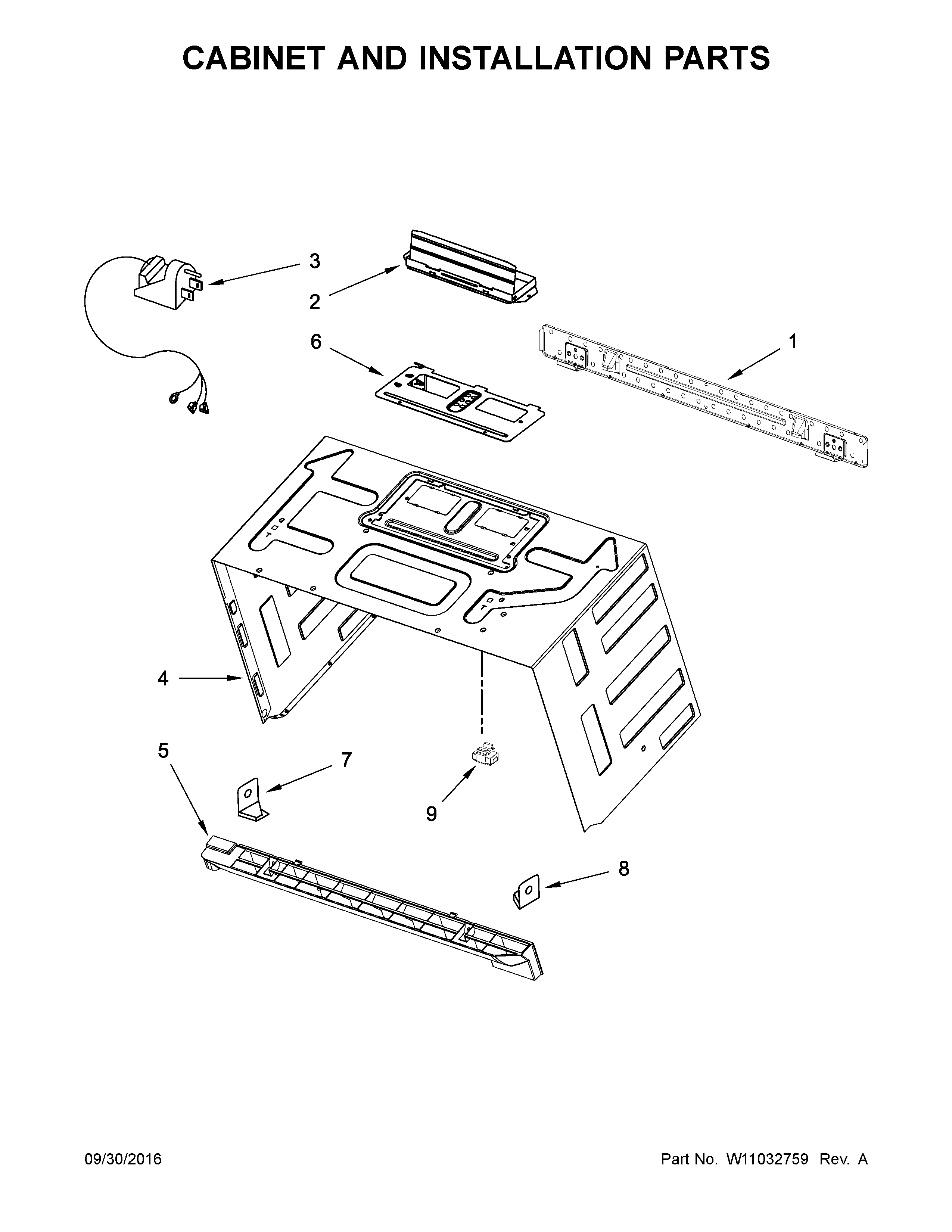 Cabinet and installation parts