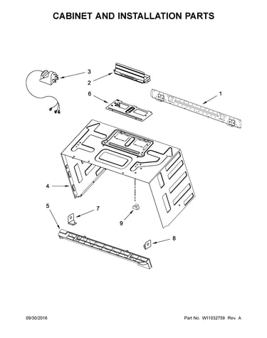 Cabinet and installation parts