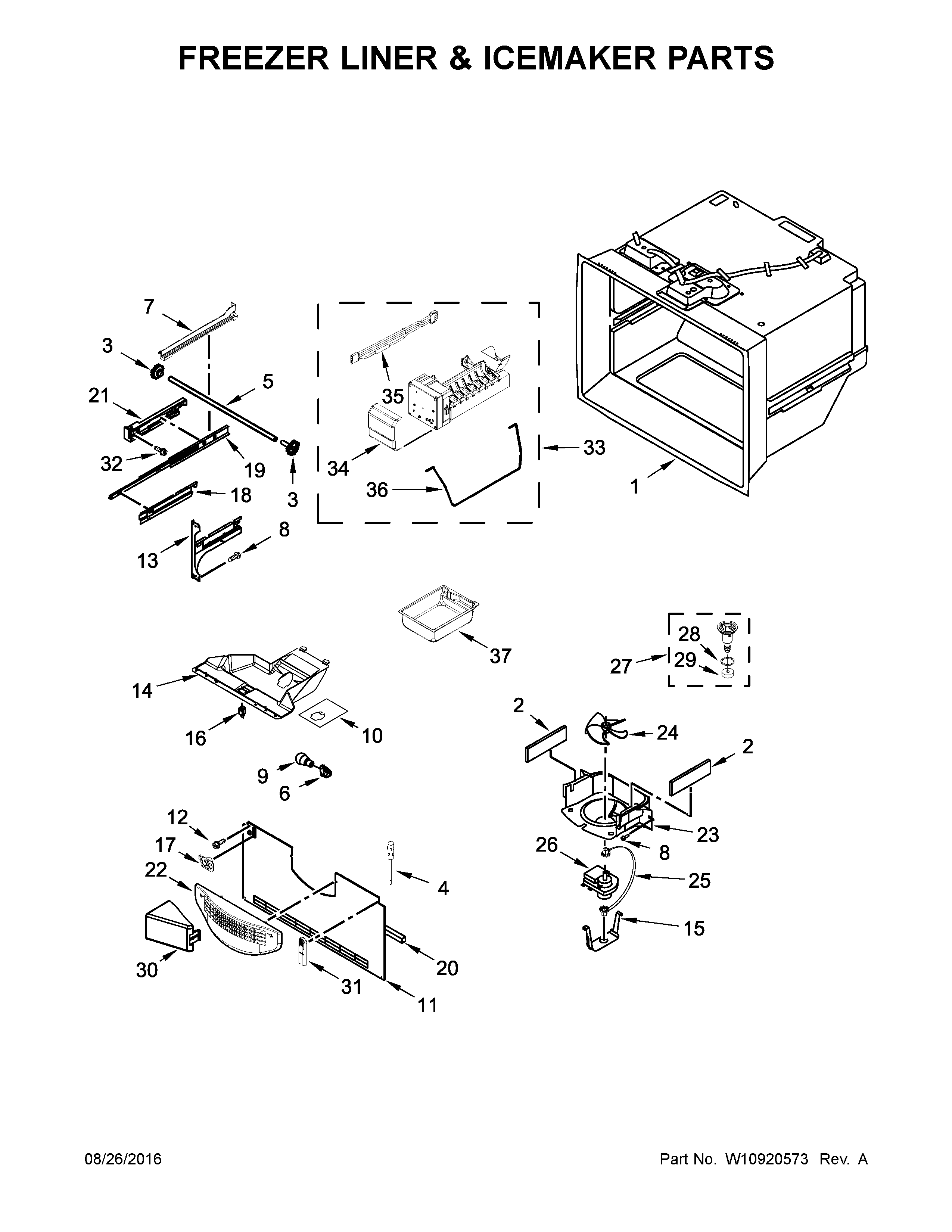 Freezer liner & icemaker parts