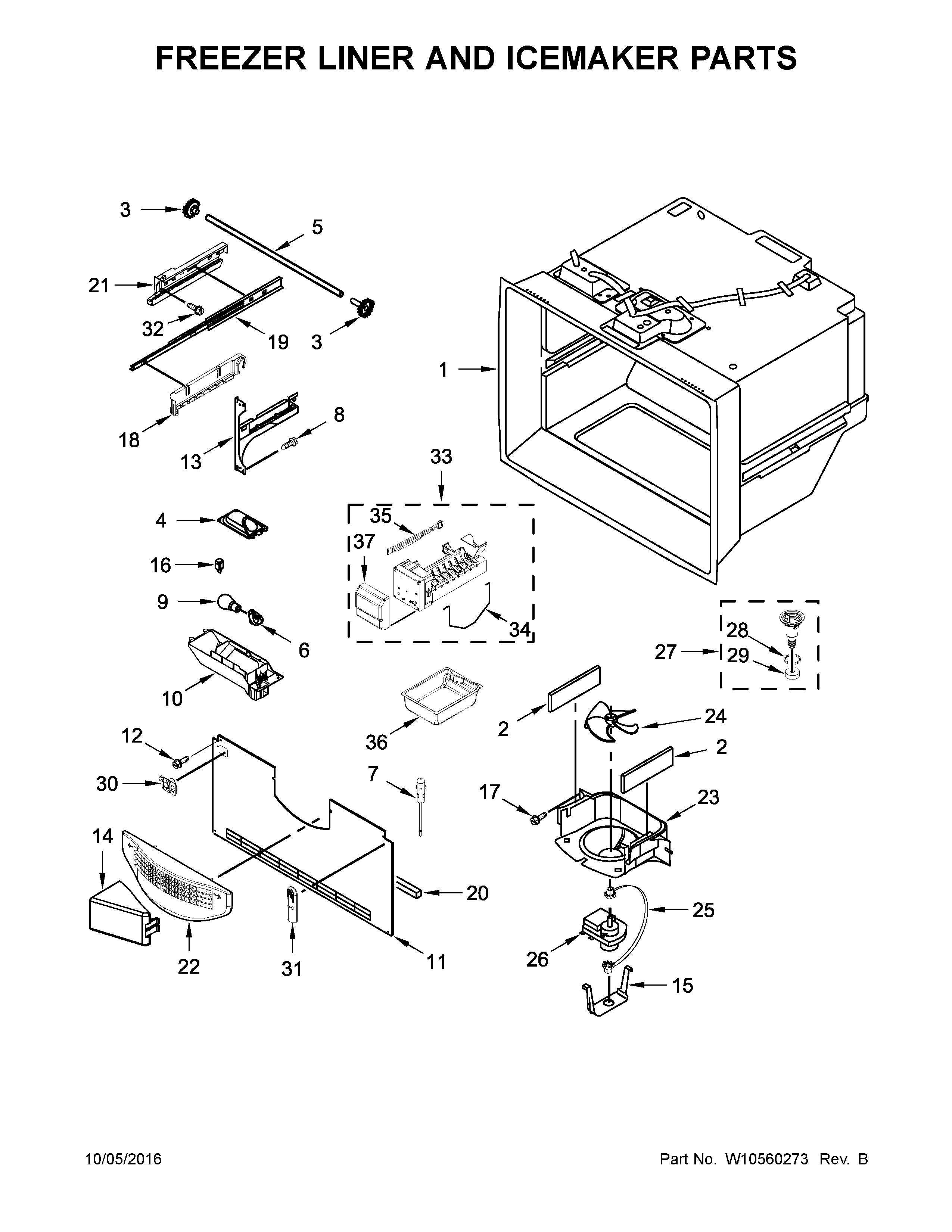 FREEZER LINER AND ICEMAKER PARTS